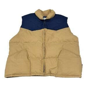 Vintage Pacific Trail Men's L Blue Tan Down Feather Vest Gorpcore Outdoor Active